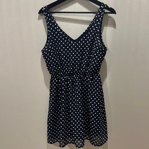 Blue sundress with white polka dots